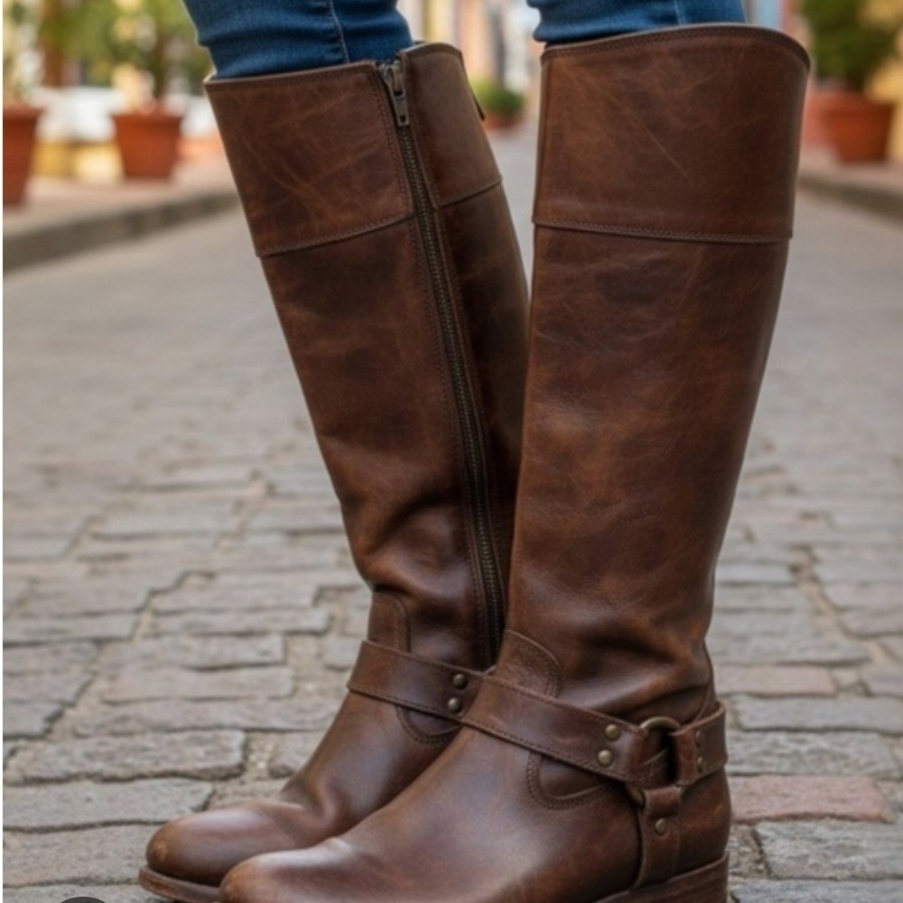 NWOT Frye Harness Tall Boots Brown Leather Zip Up Riding Equestrian Classic 6
